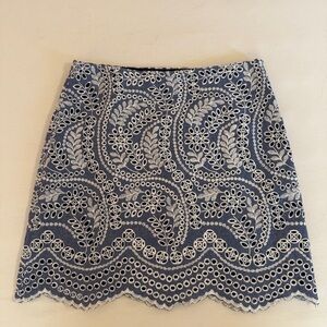LOFT Blue and White Lace Mini Skirt
